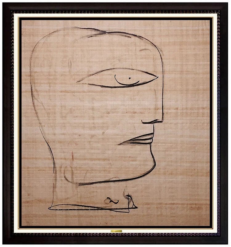 Jamali Original Pigmentation Painting Signed Cubist Profile Abstract Portrait Art: This lot includes:Gallery COA & in-house shipping (*insurance and international shipping for an additional charge)Artist: Jamali Title: Portrait of KnowledgeMedium: Pigmentation on Papyrus PaperSize: