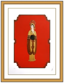 Erte Embossed Color Serigraph Plum Blossom Signed Art Deco Fashion Design