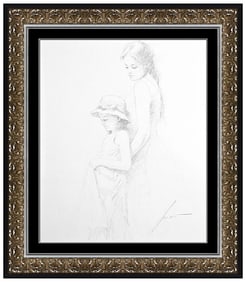 Pino Daeni Authentic Original Drawing Signed Child Female Portrait Framed Art