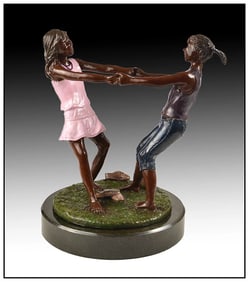 Donna Hunter Full Round Bronze Sculpture Best Friends Forever Signed Child Art