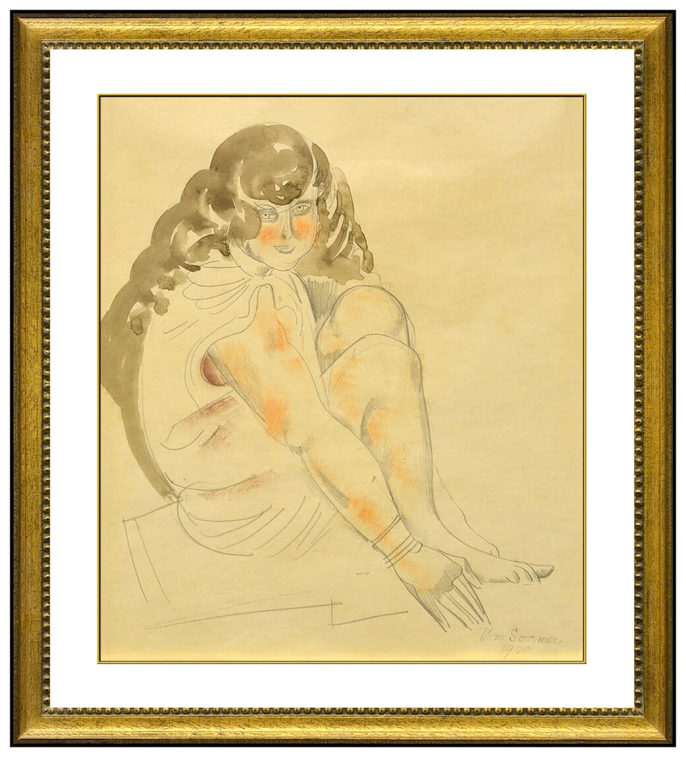 William Sommer Original Watercolor Painting Signed Female Figurative Portrait Art: This lot includes:Gallery COA & in-house shipping (*insurance and international shipping for an additional charge)Artist: William Sommer Title: Toes in the Sand Medium: WatercolorSize: 10.5" x 9" Fram