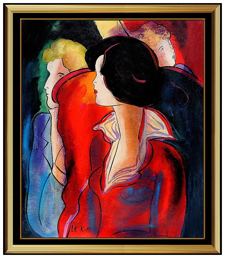 Linda Le Kinff Original Oil Painting on Board Signed Modern Cubism Portrait Art (1 of 4)