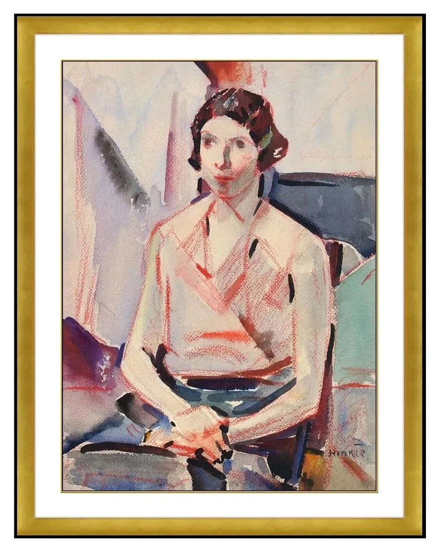 Clarence Hinkle Original Pastel Watercolor Painting Signed Portrait Framed Art (1 of 4)