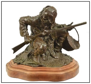 Fritz White Full Round Bronze Sculpture Signed Beaver Thief Western Art