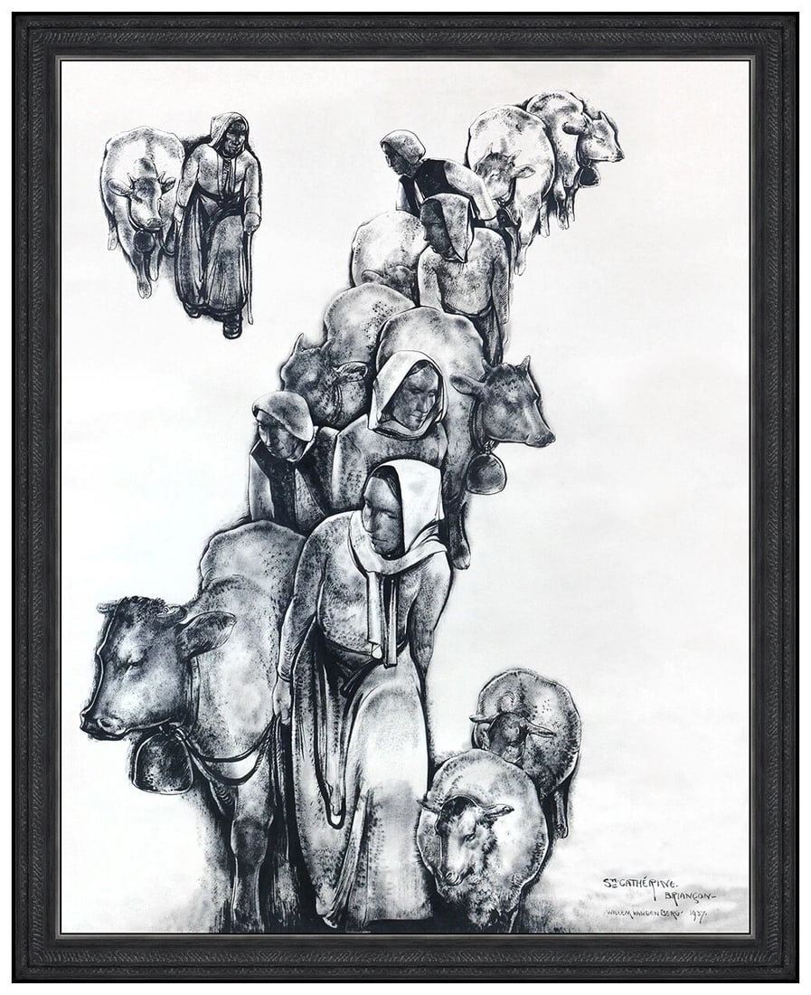 Willem van den Berg Large Original Charcoal Ink Drawing Signed Figurative Framed Art (1 of 6)