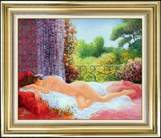 Louis Fabien Original Oil Painting on Canvas Signed Nude Female Portrait Art