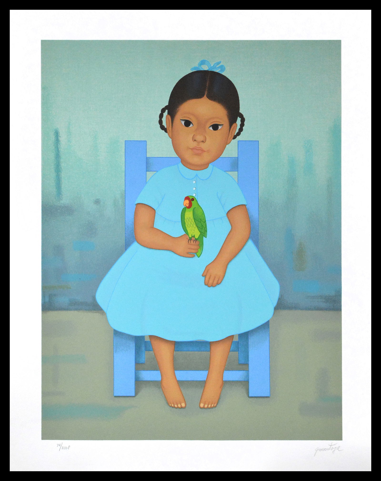 Gustavo Montoya Niña Con Perico Large Color Silkscreen Signed Framed Mexican Children Art (1 of 4)