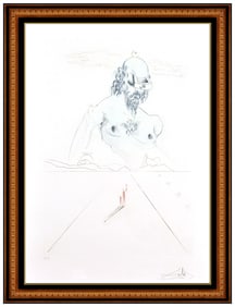 Salvador Dali Hand Signed Color Etching Le Colosse Nude Male Portrait Surreal Art