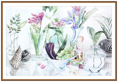 Anstis Lundy Large Original Watercolor Painting Signed Floral Still Life Art