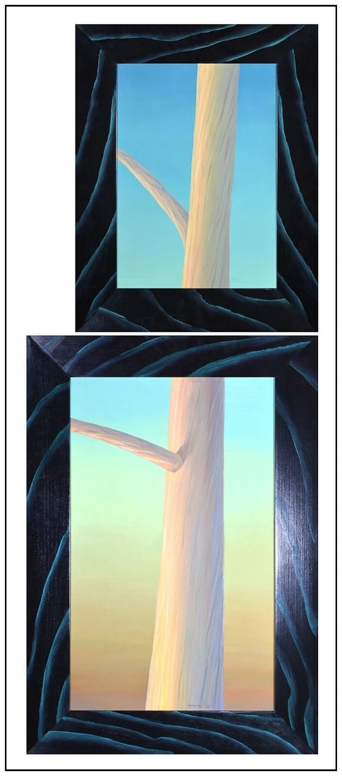 John Beerman Original Diptych Acrylic Oil Painting on Board Signed Framed Art: This lot includes:Gallery COA. In-house shipping available (insurance and international shipping for an additional charge).Artist: John Beerman Title: Tree at My Window Medium: Diptych Acrylic Oil Pai
