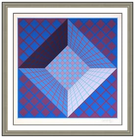 Victor Vasarely Pictor Original Color Silkscreen Signed Op Art Illusion Framed