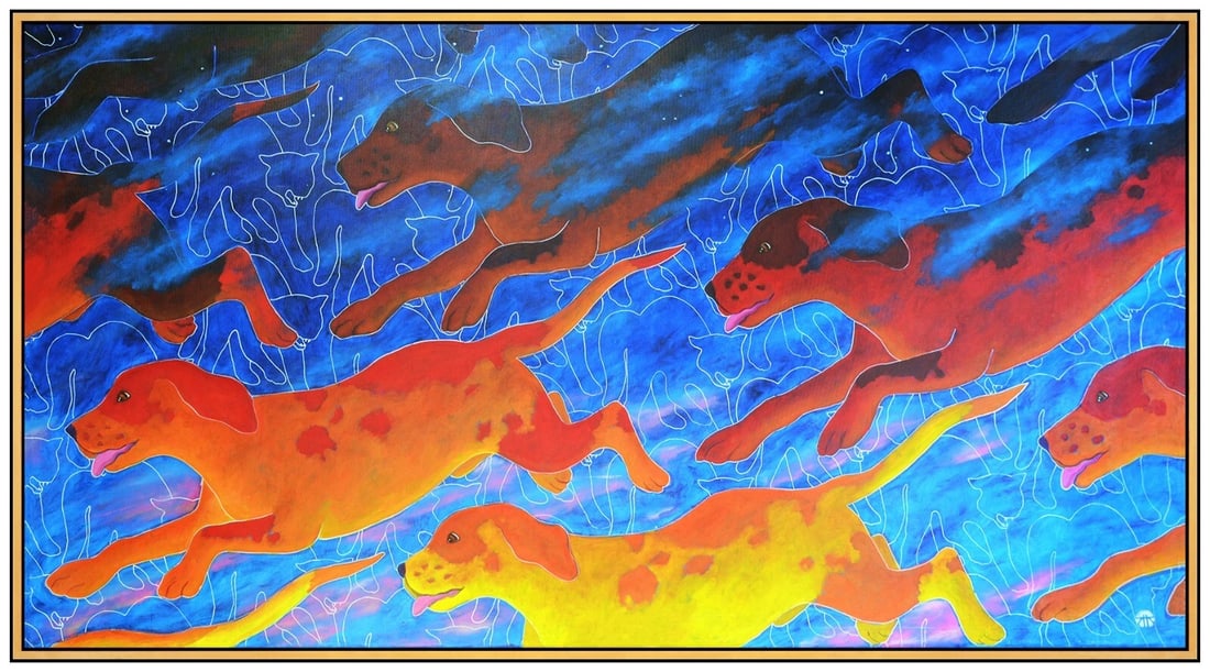 Kathleen Holmes Original Painting on Canvas Signed Dog Animal Portrait Framed (1 of 6)