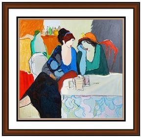 Itzchak Tarkay Large Embossed Serigraph Two for Chat Signed Framed Artwork