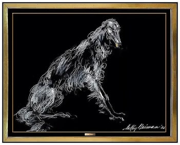 Leroy Neiman Original Oil Painting Signed Borzoi Dog Animal Modern Framed Art