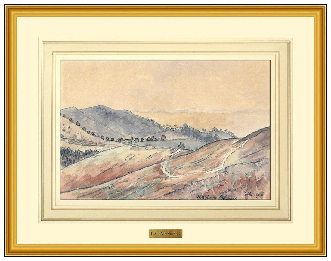 Lucien Pissarro Rare Original Watercolor Painting Signed Landscape Framed Art: This lot includes:Gallery COA. In-house shipping available (insurance and international shipping for an additional charge).Artist: Lucien PissarroTitle: Rade De BormesMedium: WatercolorSize: 6 ½
