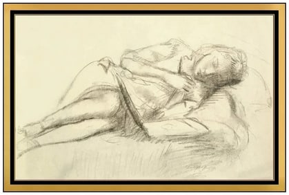 Clara Klinghoffer Original Drawing Signed Female Figurative Portrait Framed Art