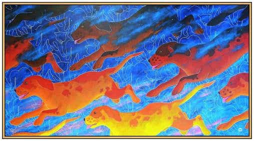 Kathleen Holmes Original Painting on Canvas Signed Large Abstract Framed Art