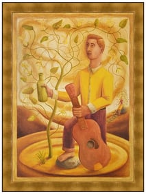 Charles Keiger Original Oil Painting on Board Signed Figure Music Framed Art