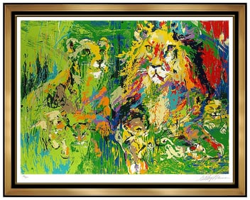 Leroy Neiman Large Color Serigraph Lion Family Hand Signed Big Cat Safari Art