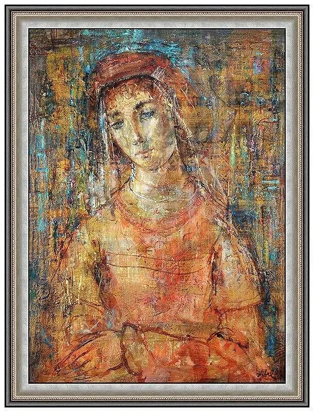 Edna Hibel Original Oil Painting on Board Signed Female Portrait Framed Art: This lot includes:Gallery COA. In-house shipping available (insurance and international shipping for an additional charge).Artist: Edna HibelTitle: SolitudeMedium: Oil Painting On BoardSize: 26”