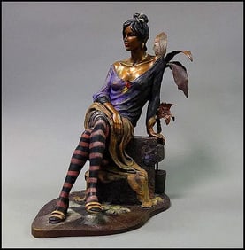 Isaac Maimon Full Round Bronze Sculpture Signed Monique Female Portrait Art