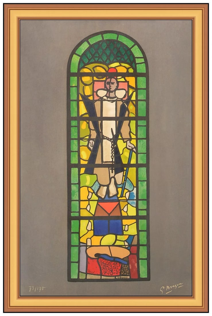 Georges Braque Hand Signed Original Lithograph Stained Glass Church Window Art: This lot includes:Gallery COA. In-house shipping available (insurance and international shipping for an additional charge).Artist: Georges BraqueTitle: L'eglise De Saint DominiqueMedium: LithographSiz