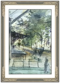 Armand Berton Original Watercolor Painting Signed French Cityscape Framed Art