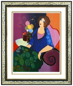 Itzchak Tarkay Original Color Serigraph Signed Lady Portrait Cafe in Bloom Art