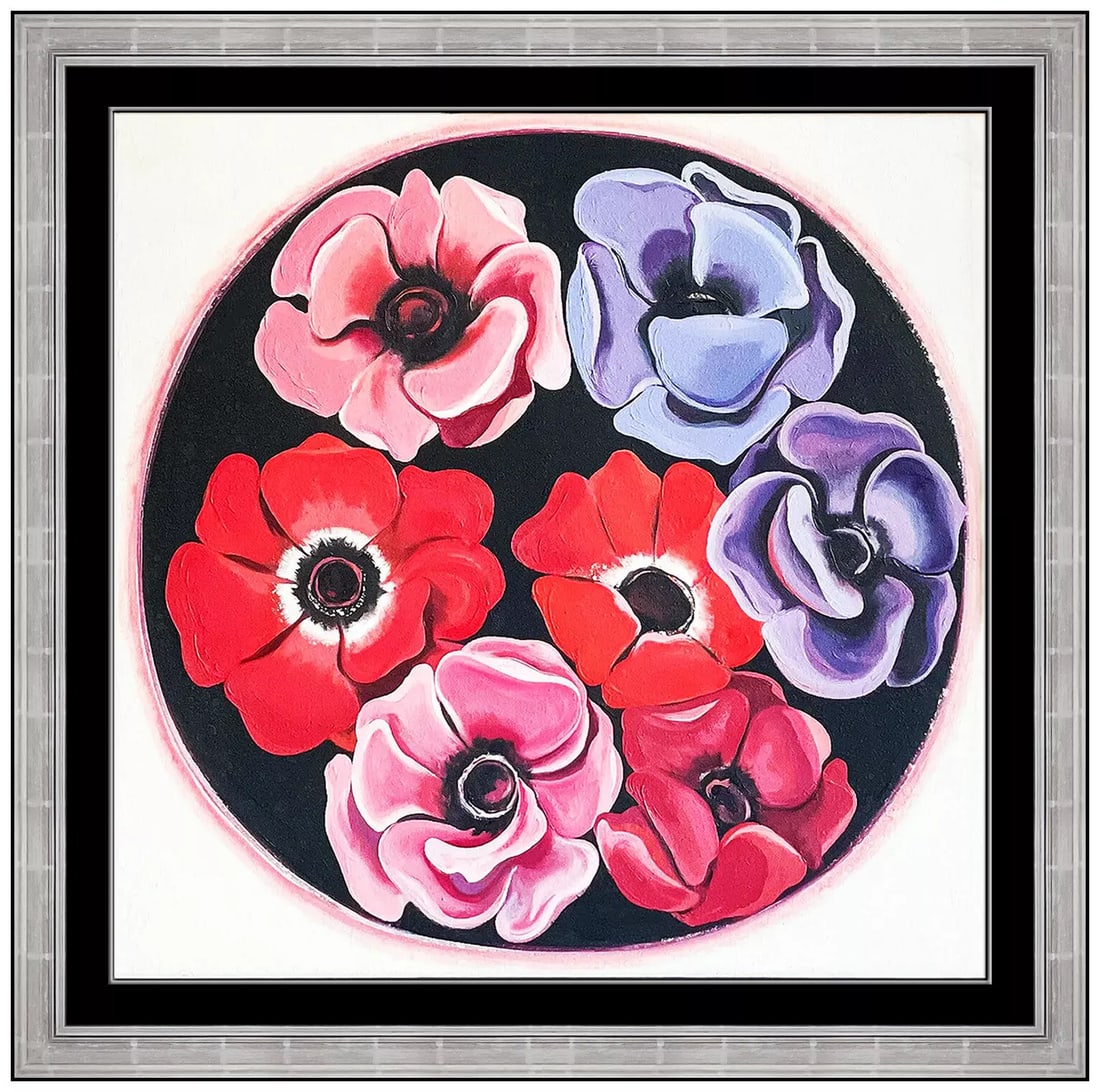 Lowell Nesbitt Rare Floral Original Oil Painting on Canvas Signed Framed Artwork: This lot includes:Gallery COA. In-house shipping available (insurance and international shipping for an additional charge).Artist: Lowell NesbittTitle: Seven AnemonesMedium: Oil Painting On Canvas Siz