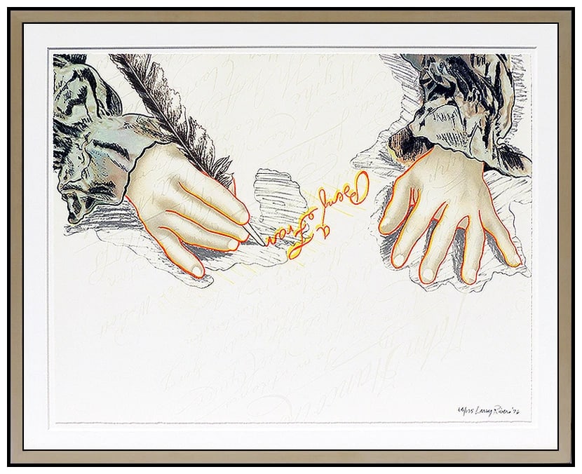 Larry Rivers Color Lithograph Hand Signed Benjamin Franklin Art: This lot includes:Gallery COA. In-house shipping available (insurance and international shipping for an additional charge).Artist: Larry Rivers Title: Big B Signs UpMedium: LithographSize: 20" x 26"Fr