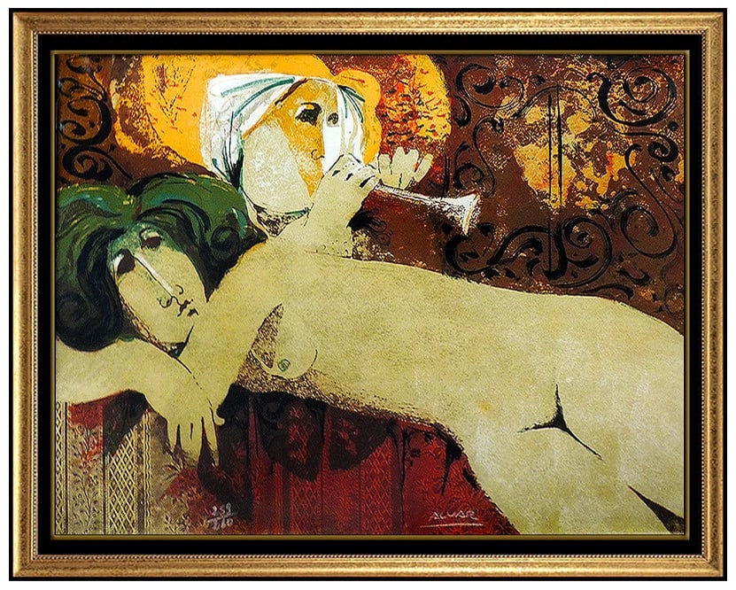 Sunol Alvar Original Color Lithograph Signed Romantic Cubist Portrait Art: This lot includes:Gallery COA. In-house shipping available (insurance and international shipping for an additional charge).Artist: Sunol AlvarTitle: Reclining NudeMedium: LithographSize: 21" x 27"Fram