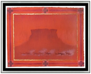 Paul Brach Original Pastel Gold Leaf Painting Signed Framed Landscape Horses Art