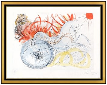Salvador Dali Original Hand Signed Etching Elijah and the Chariot Framed