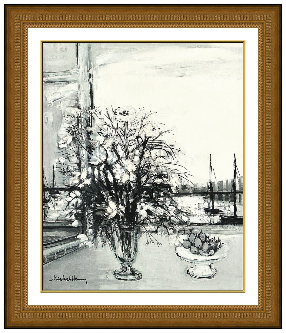 Michel Henry Original Oil Painting on Canvas Flower Vase Still Life Signed Framed: This lot includes:Gallery COA. In-house shipping available (insurance and international shipping for an additional charge).Artist: Michel Henry Title: Overlooking New York HarborMedium: oil painting o