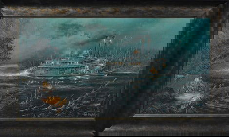 Ted Blealock Peddle Wheel & Polar Winter Water Landscape Lithograph