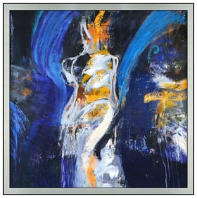 Hans Tyrrestrup Large Original Abstract Painting on Canvas Signed Framed