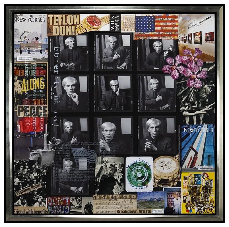 Peter Tunney Large Original Mixed Media Painting Andy Warhol Collage Signed: This lot includes:Gallery COA. In-house shipping available (insurance and international shipping for an additional charge).Artist: Peter TunneyTitle: Andy Warhol (Teflon Don!) Medium: Mixed Media Pain