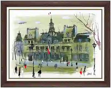 Charles Levier Large French Landscape Acrylic Painting on Board Paris Signed