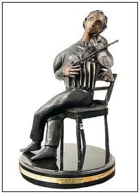 Guillermo Castano Original Bronze Sculpture Marc Chagall Blue Violinist Signed