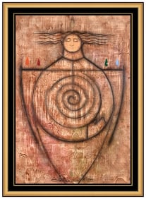 Orlando Botero Large Original Mixed Media Figurative Painting Signed Framed