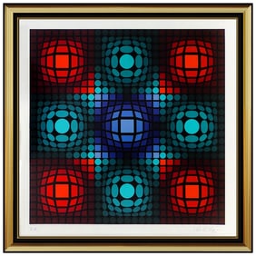Victor Vasarely Hand Signed Color Silkscreen Dyevat Optical Illusion Modern