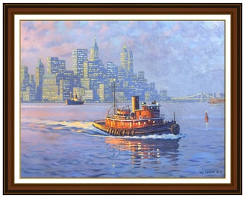 William G Muller Original Oil Painting on Board Cityscape Water Signed Framed