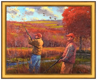George Van Hook Large Original Oil Painting on Canvas Bird Wildlife Hunting Signed
