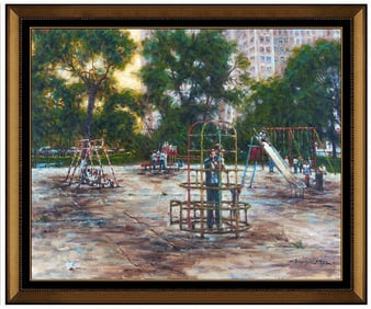 Wendell Hall Original Oil Painting on Canvas Chicago Cityscape Child Portrait Signed