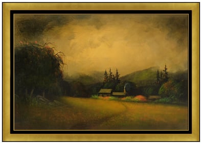 James Everett Stuart Original Oil Painting on Board Signed California Farm Landscape