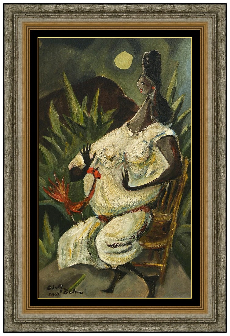 Adolf Dehn Original Oil Painting on Board Signed Abstract Portrait Framed Art: This lot includes:Gallery COA. In-house shipping available (insurance and international shipping for an additional charge).Artist: Adolf DehnTitle: It's A Full MoonMedium: Oil Painting On Board Size: