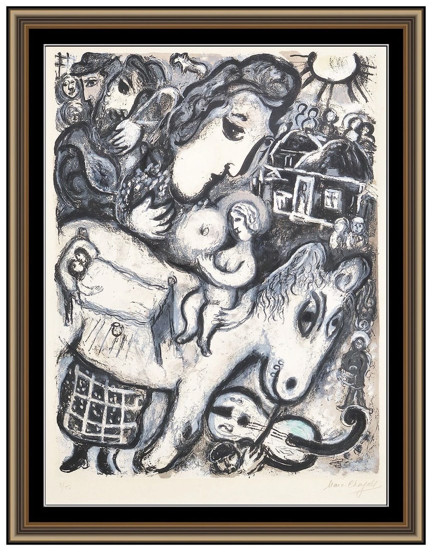 Marc Chagall Grey Village Color Lithograph Hand Signed Figure Horse Framed Art: This Lot Includes:Gallery COA. In-house shipping available (insurance and international shipping for an additional charge).Artist: Marc ChagallTitle: Grey VillageMedium: Color LithographSize: 30 ??&rd