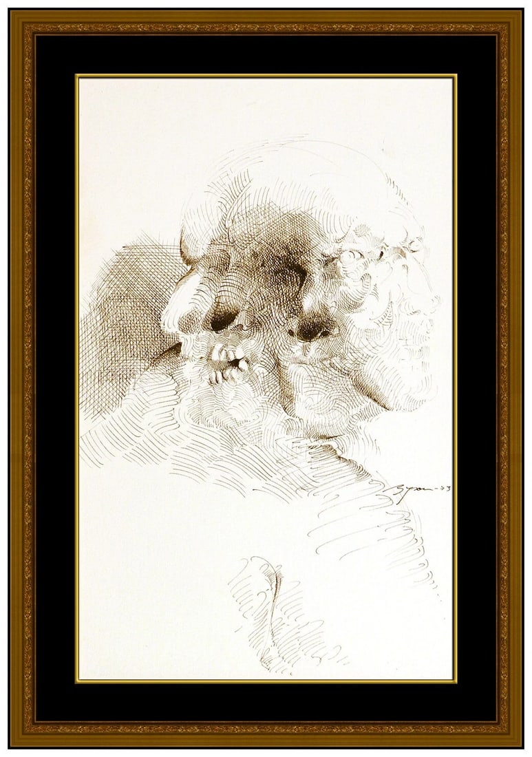 Byron Galvez Original Ink Drawing Signed Figurative Skull Portrait Framed Art (1 of 4)