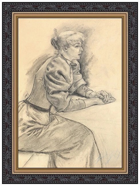 Louis Auguste Legrand Original Charcoal Drawing Signed Portrait Framed Artwork (1 of 4)