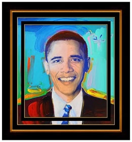 Peter Max Original Painting on Canvas Signed President Obama Pop Art Portrait